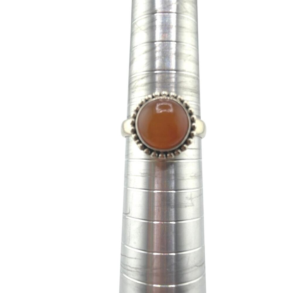 Sterling Silver Carnelian Beaded Bezel Artisan Statement Ring Size 8